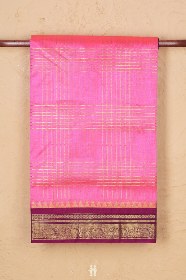 Traditional Silk Cotton Saree In Pink With Checks Design