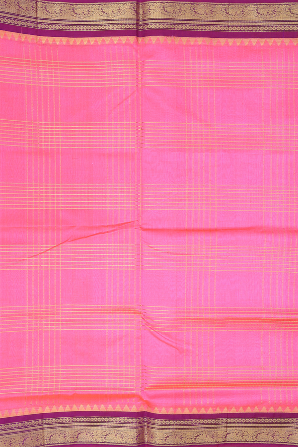 Traditional Silk Cotton Saree In Pink With Checks Design