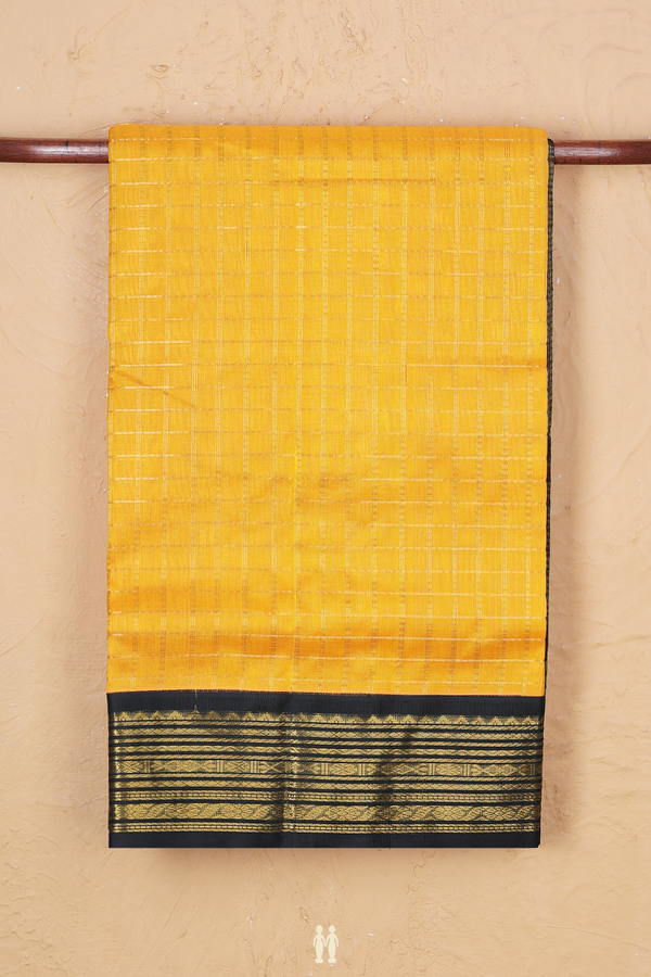 Traditional Silk Cotton Saree In Yellow With Checks Design
