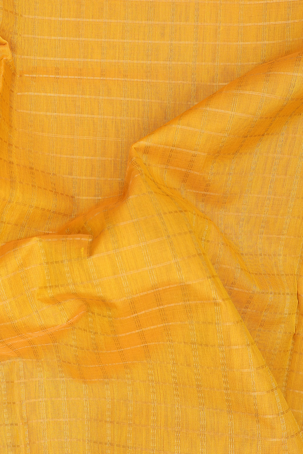 Traditional Silk Cotton Saree In Yellow With Checks Design