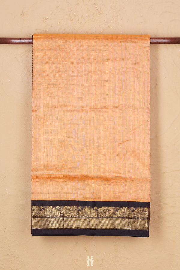 Traditional Silk Cotton Saree In Orange With Checks Design