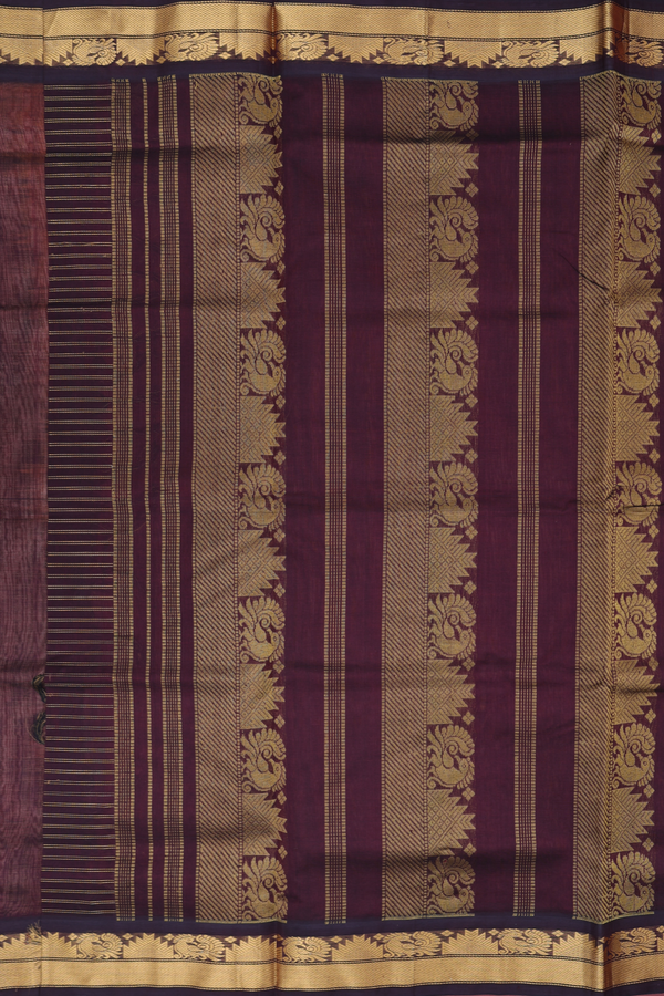 Traditional Silk Cotton Saree In Orange With Checks Design