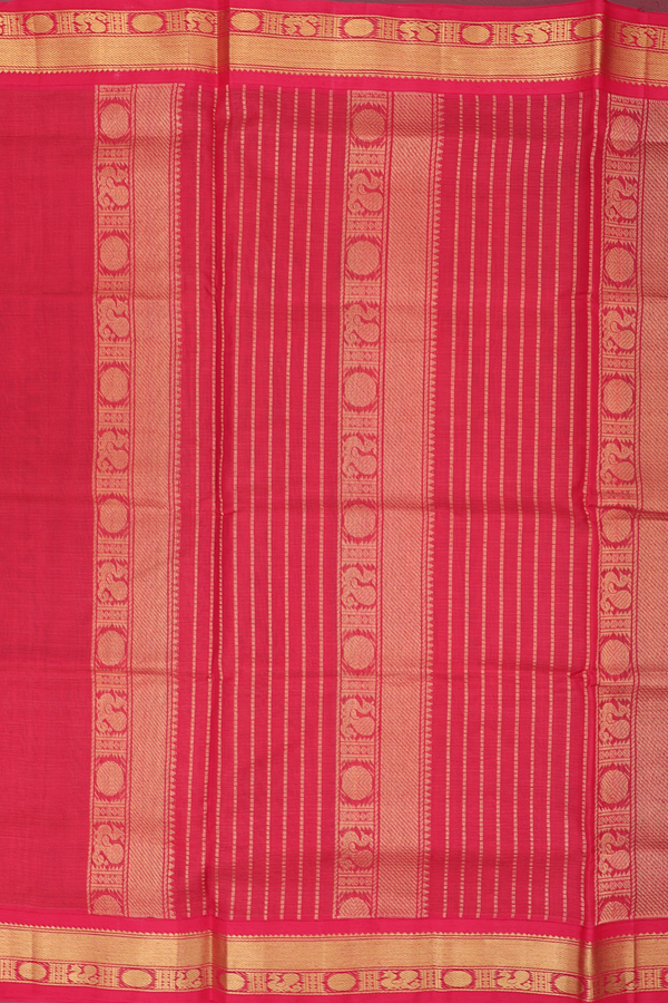 Silk Cotton Saree In Dark Green With Stripes Design