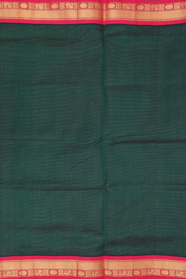 Silk Cotton Saree In Dark Green With Stripes Design