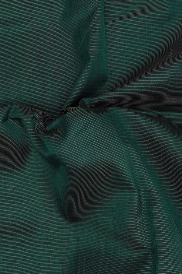 Silk Cotton Saree In Dark Green With Stripes Design