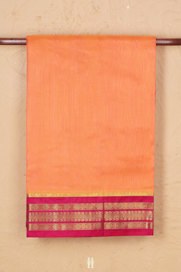 Silk Cotton Saree In Orange With Contrast Border