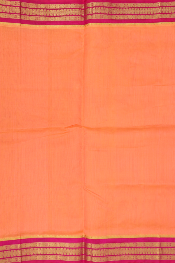 Silk Cotton Saree In Orange With Contrast Border