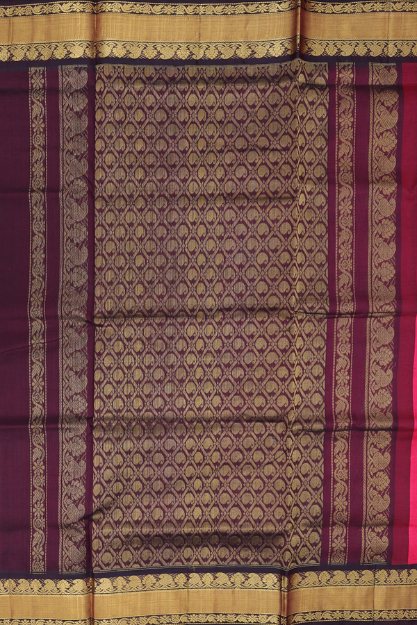 Silk Cotton Saree In Rani Pink With Paisley Buttas