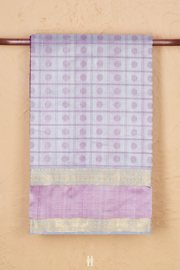 Traditional Silk Cotton Saree In Grey With Checks Design