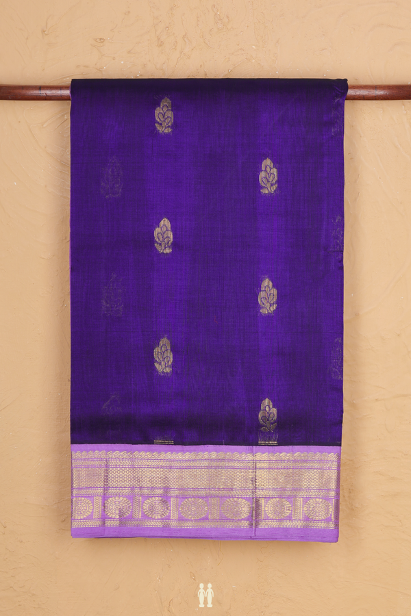 Silk Cotton Saree In Royal Blue With Floral Buttas