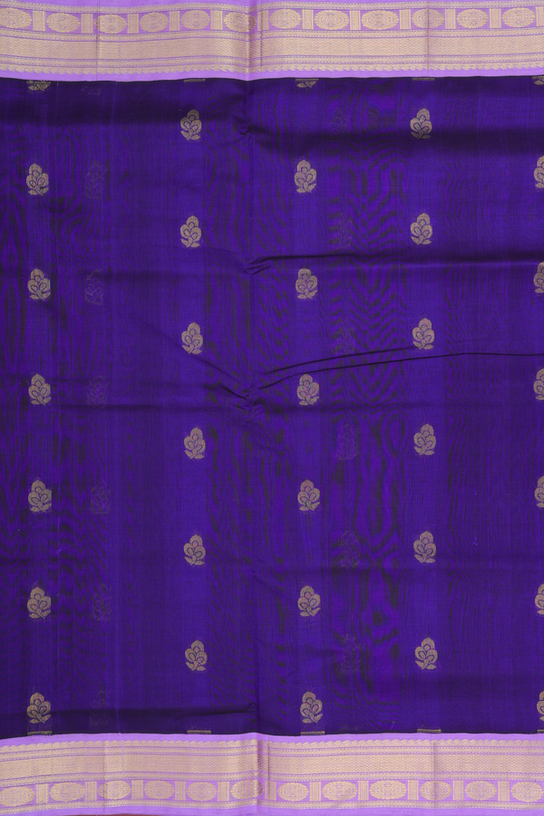 Silk Cotton Saree In Royal Blue With Floral Buttas