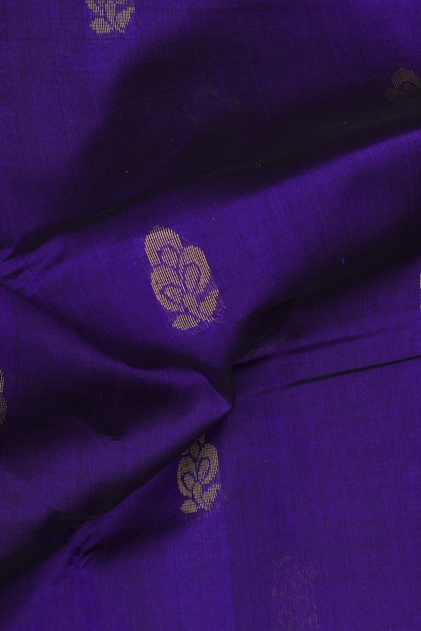 Silk Cotton Saree In Royal Blue With Floral Buttas
