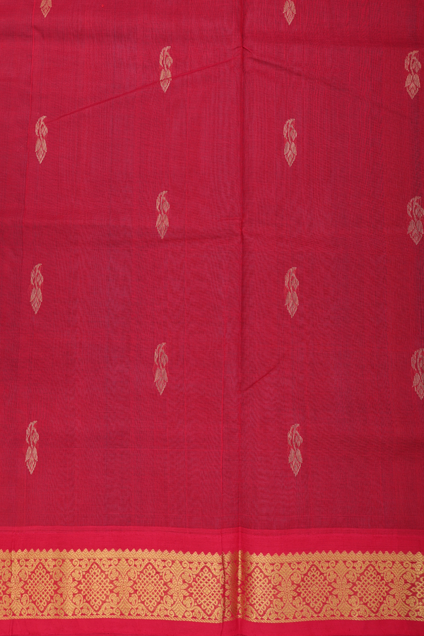 Silk Cotton Saree In Charcoal Grey With Floral Buttas