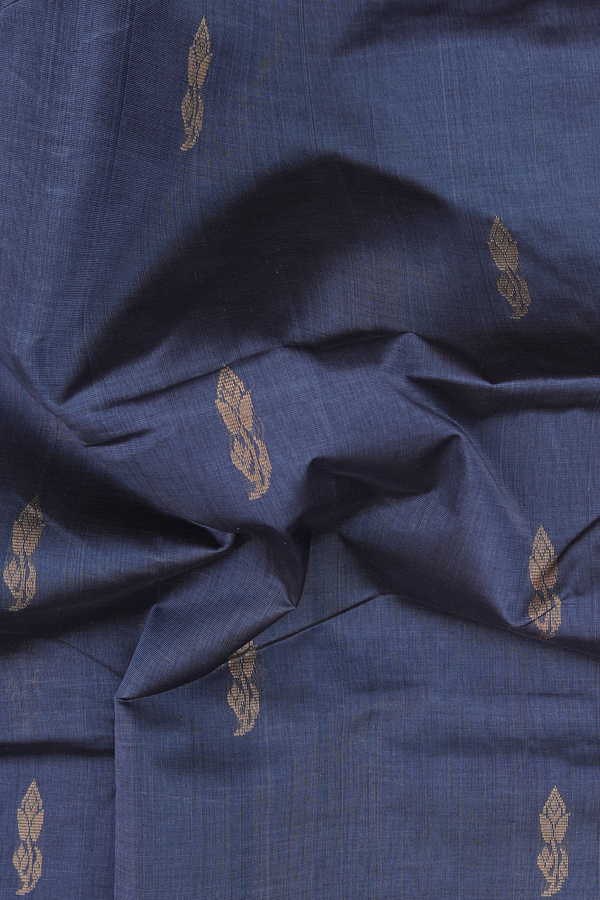 Silk Cotton Saree In Charcoal Grey With Floral Buttas