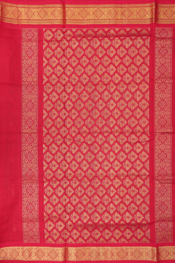 Silk Cotton Saree In Charcoal Grey With Floral Buttas