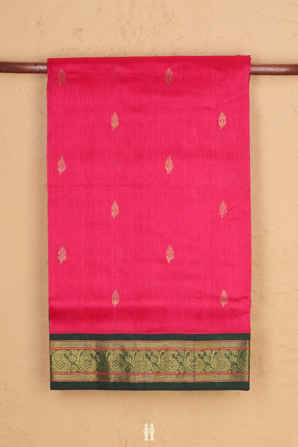 Silk Cotton Saree In Reddish Pink With Floral Buttas