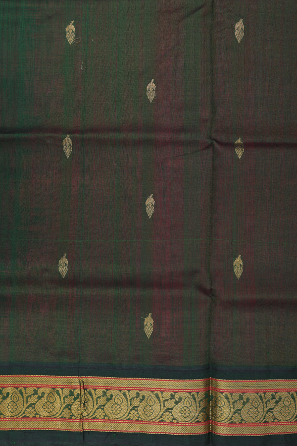 Silk Cotton Saree In Reddish Pink With Floral Buttas