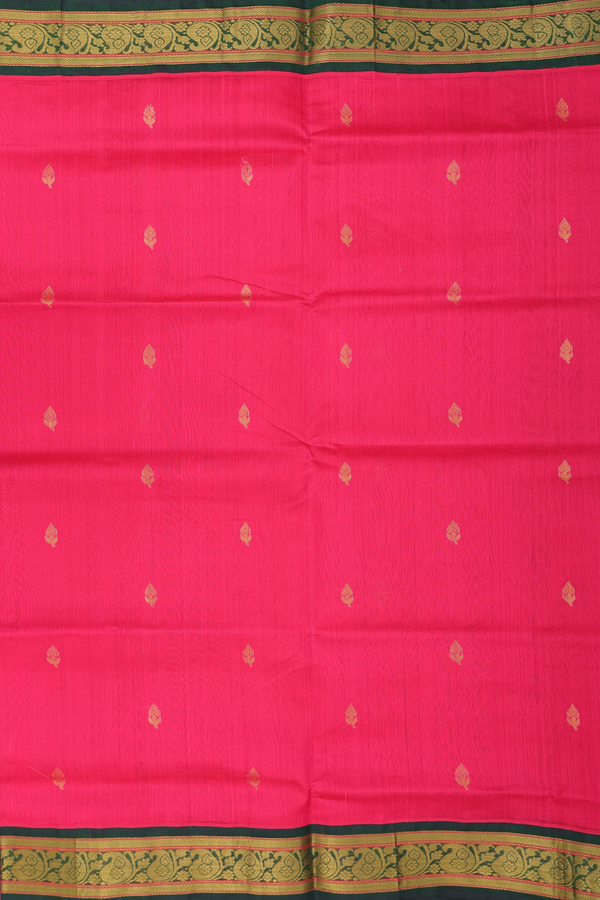 Silk Cotton Saree In Reddish Pink With Floral Buttas