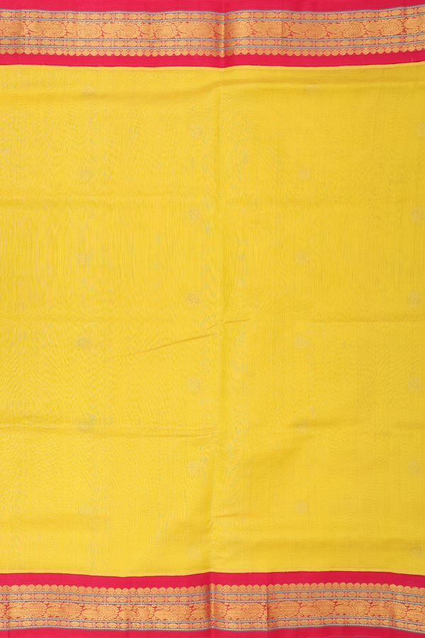 Silk Cotton Saree In Yellow With Rudraksh Buttas