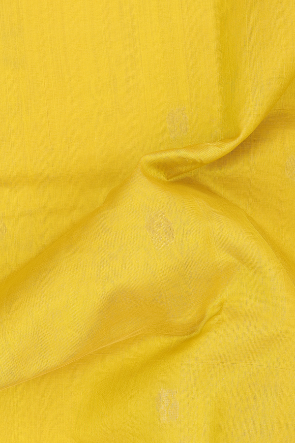 Silk Cotton Saree In Yellow With Rudraksh Buttas