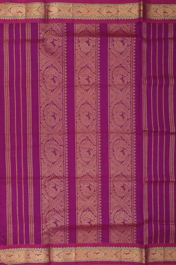 Silk Cotton Saree In Orange With Peacock Buttas