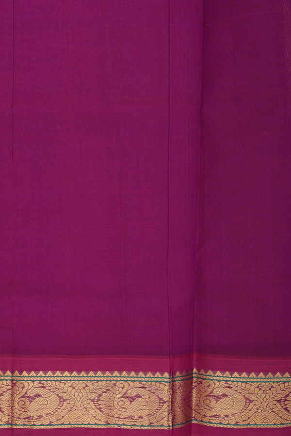 Silk Cotton Saree In Orange With Peacock Buttas