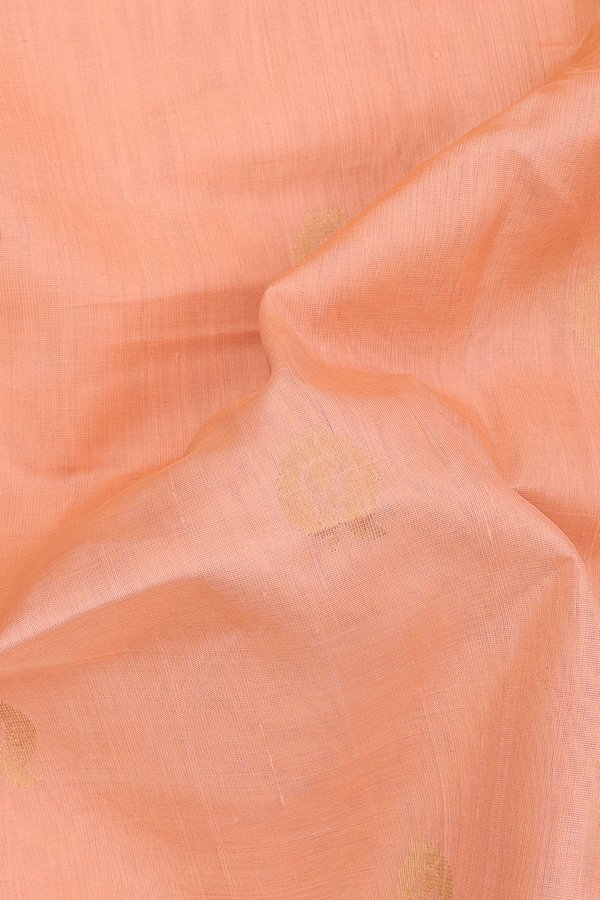 Silk Cotton Saree In Orange With Peacock Buttas