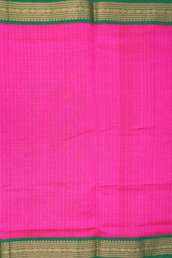 Silk Cotton Saree In Magenta With Checks Design