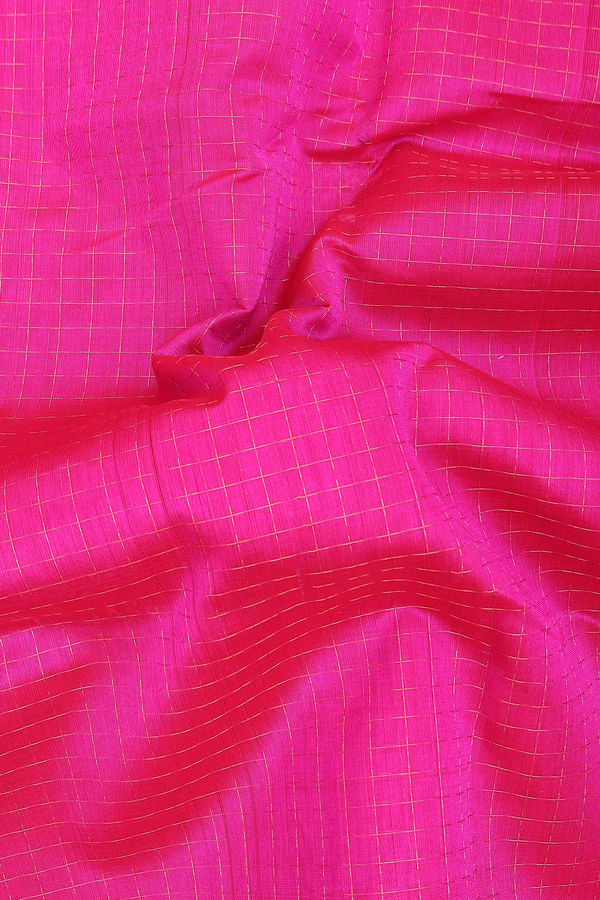 Silk Cotton Saree In Magenta With Checks Design