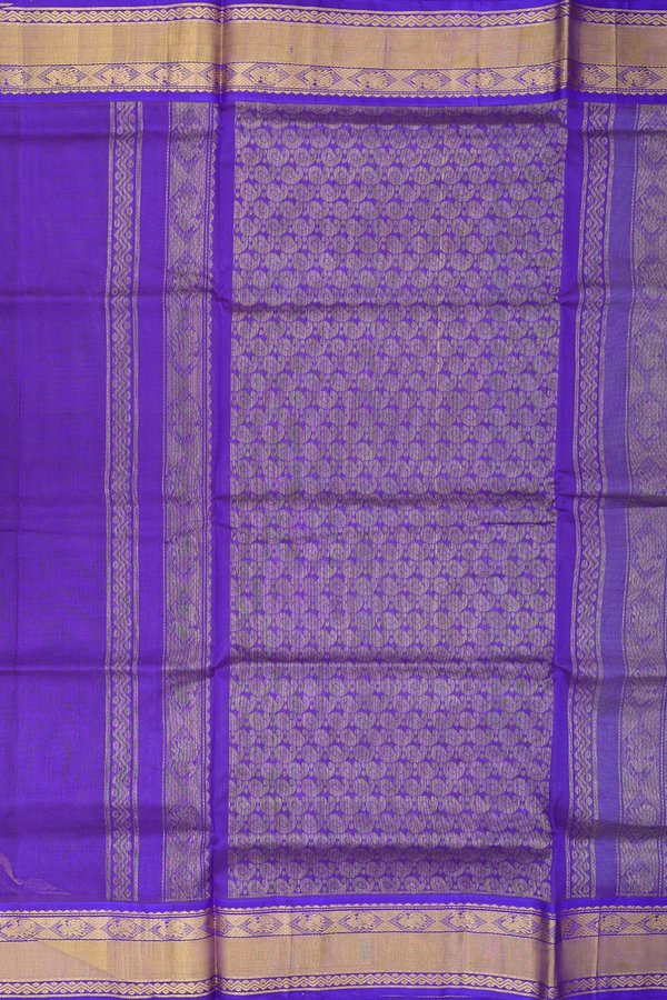 Silk Cotton Saree In Lime Green With Peacock Buttas