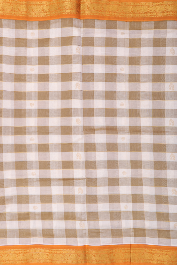 Silk Cotton Saree In Green And White With Checks Design