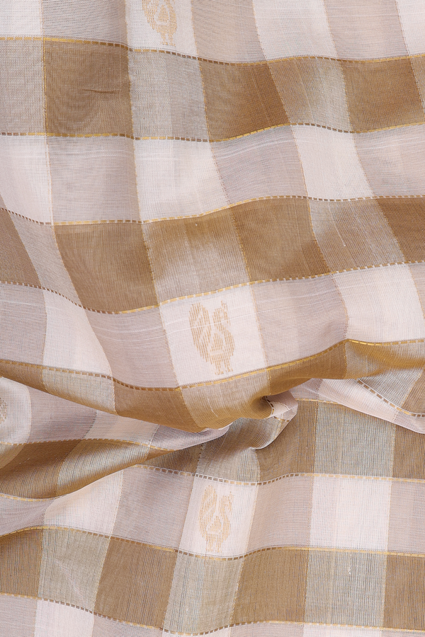 Silk Cotton Saree In Green And White With Checks Design