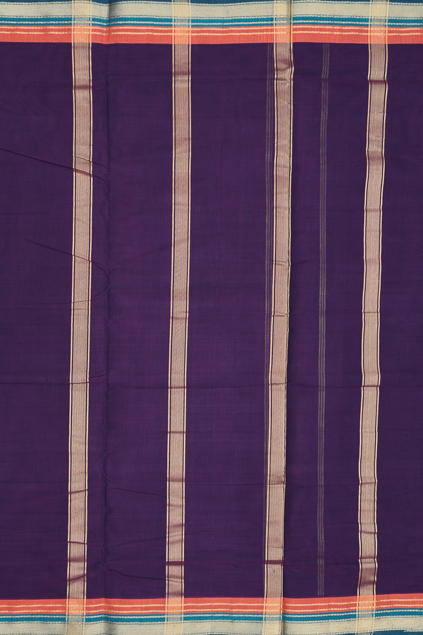 Nine Yards Cotton Saree In Deep Purple With Contrast Border