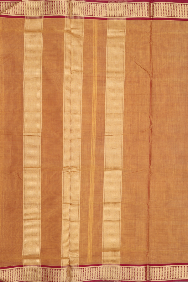 Nine Yards Cotton Saree In Brown With Contrast Border