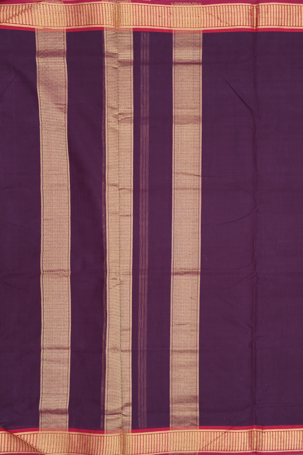 Nine Yards Cotton Saree In Grape Purple With Contrast Border