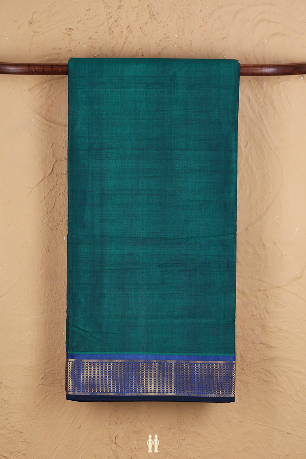 Nine Yards Cotton Saree In Teal Blue With Zari Border