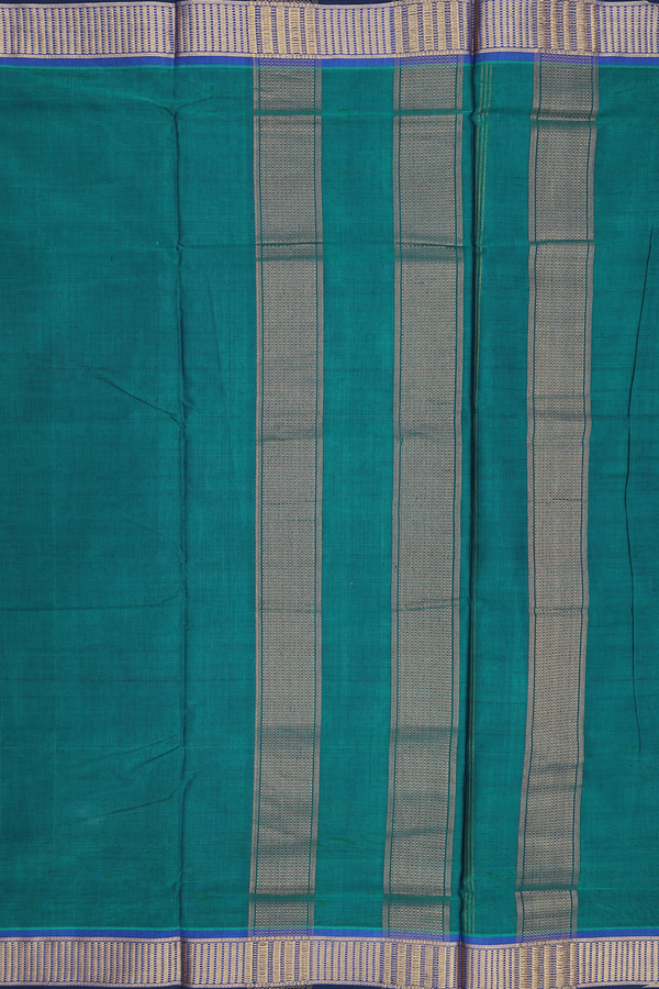 Nine Yards Cotton Saree In Teal Blue With Zari Border