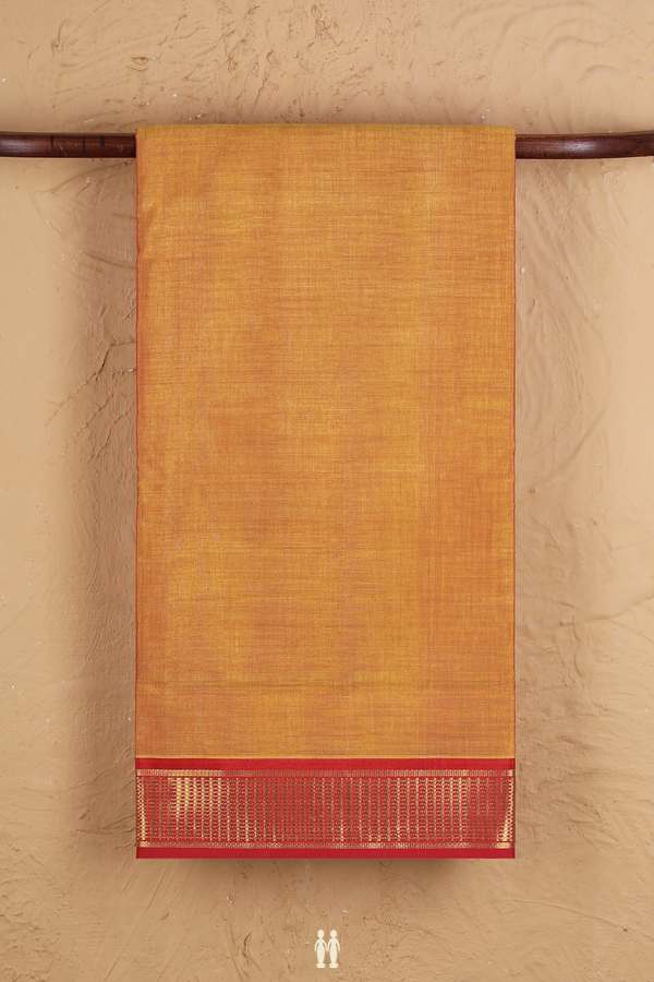 Nine Cotton Saree In Yellowish Orange With Contrast Border