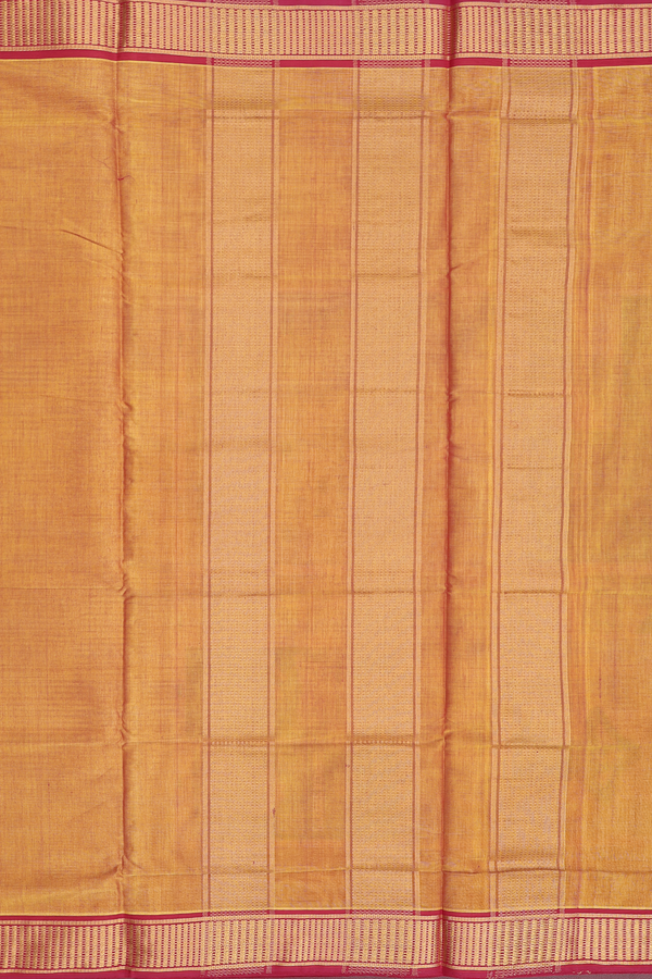 Nine Cotton Saree In Yellowish Orange With Contrast Border