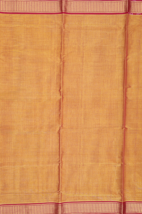 Nine Cotton Saree In Yellowish Orange With Contrast Border
