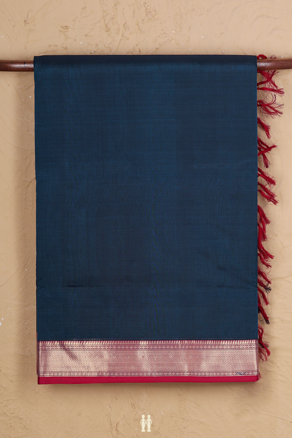 Nine Yards Silk Cotton Saree In Prussian Blue With Zari Border