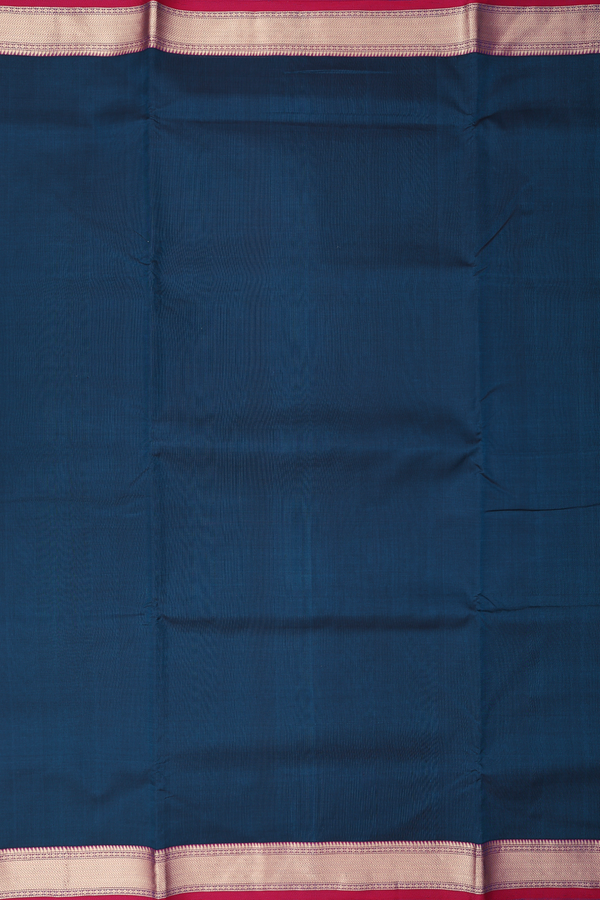 Nine Yards Silk Cotton Saree In Prussian Blue With Zari Border
