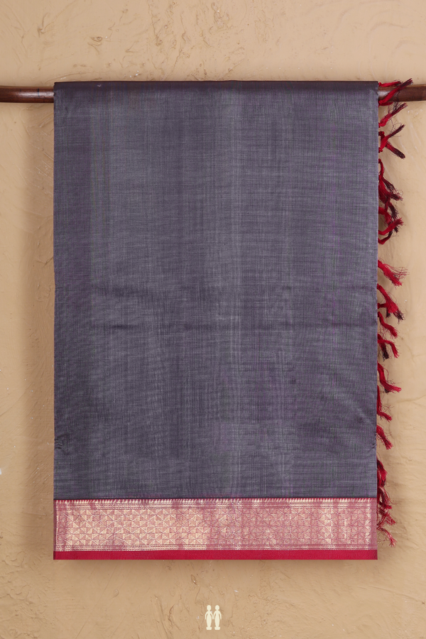 Nine Yards Silk Cotton Saree In Grey With Contrast Border