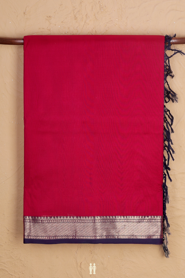 Nine Yards Silk Cotton Saree In Red With Contrast Border