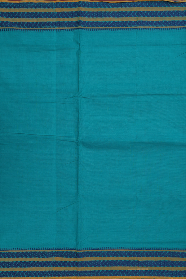 Nine Yards Cotton Saree In Green With Threadwork Border