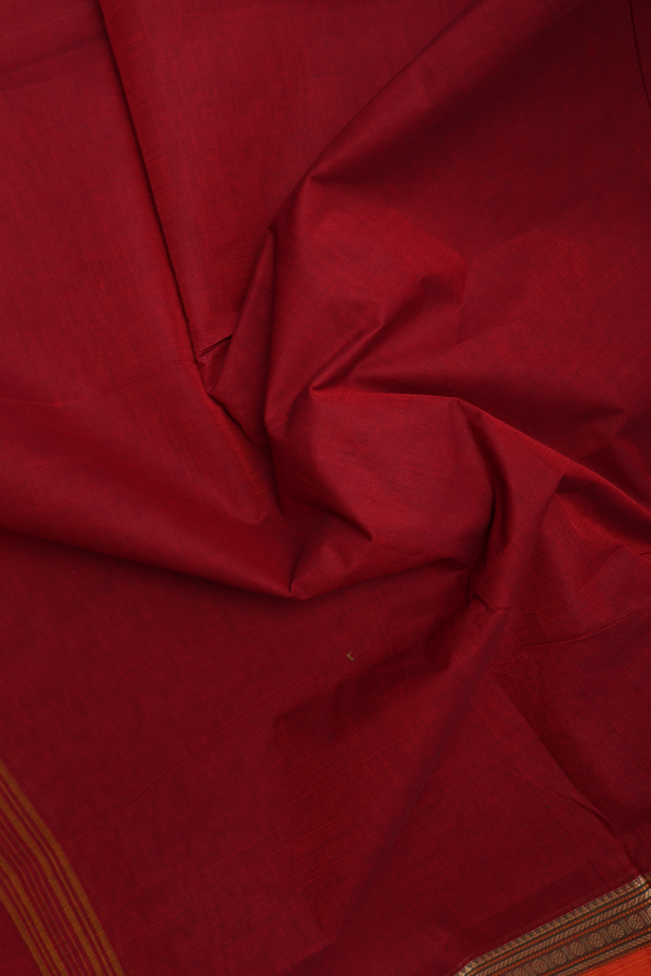 Nine Yards Cotton Saree In Ruby Red With Contrast Border
