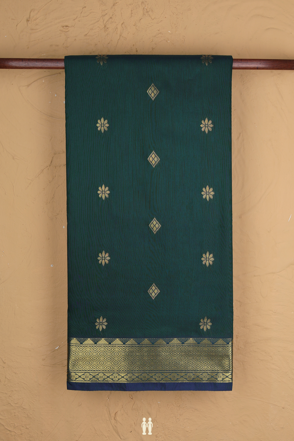 Nine Yards Apoorva Cotton Saree Dark Green With Zari Buttas