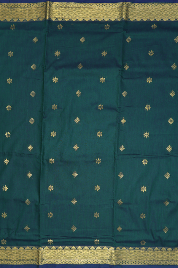 Nine Yards Apoorva Cotton Saree Dark Green With Zari Buttas