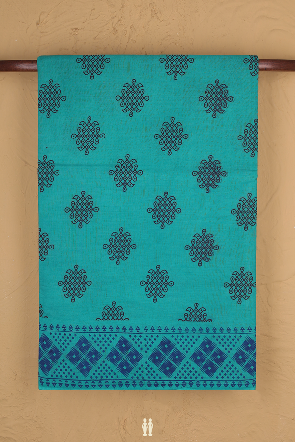 Nine Yards Sungudi Cotton Saree In Green With Kolam Design