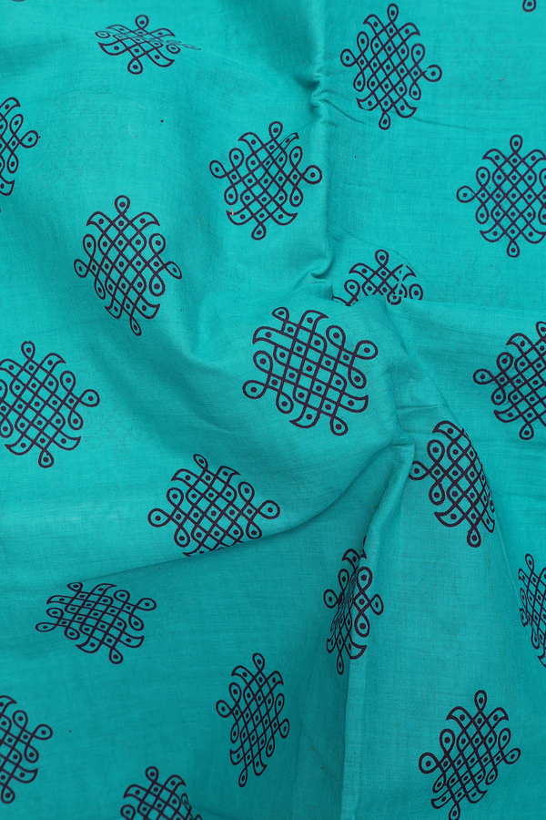 Nine Yards Sungudi Cotton Saree In Green With Kolam Design